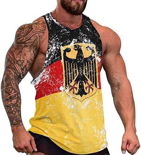 רטרו גרמניה מעיל של זרועות דגל גברים של אימון גופיות ללא שרוולים כושר שרירים חולצות רופף אתלטי טיז