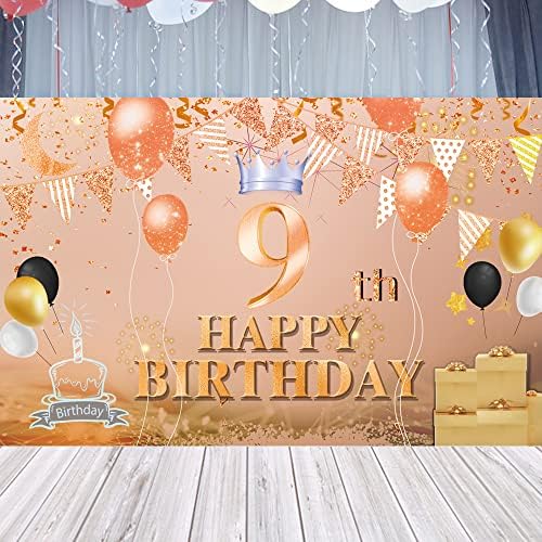 יום הולדת 9 שמח רקע באנר רוז זהב סימן 9 פוסטר 9 אספקת מסיבת יום הולדת ליום נישואין תא צילום צילום רקע