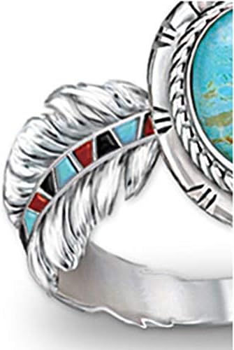 טבעות לנשים יוקרה יצירתי טורקיז נוצת אמייל טבעת נשים של תכשיטיםמתנה טובה עבור חברה, חבר, משפחה