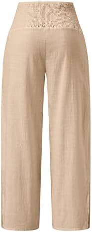 מכנסי Iaqnaocc לנשים, מכנסי מותניים גבוהים של כותנה כותנה רחבה עם כיסים