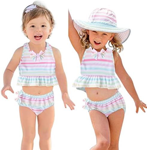יילוד בגד ים בנות שתי חתיכה ראפלס קשת פסים מודפס בגד ים תינוק בנות קיץ ביקיני בגדי ים תלבושות