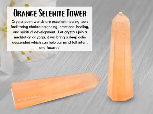 Aashita Creations Orange Selenite Crystal Tower Point Point לצ'אקרה, ריפוי ואיזון - AAA כיתה מקורית
