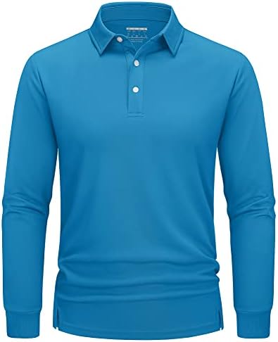 חולצות פולו גולף גולף לגברים של טאקוואסן מהיר לחות יבש מהיר חולצת שרוול ארוך משקל קל משקל עם 3 כפתורים