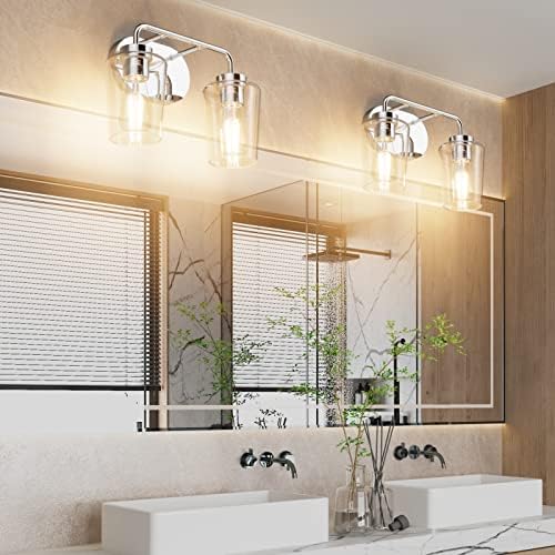 כרום בציר יהירות אמבטיה אור, 2 אורות מודרני נירוסטה עם ברור זכוכית אמבטיה אור גופי תעשייתי קיר הר תאורת