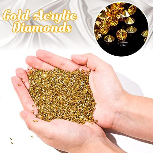Futureplusx יהלומים מזויפים זהב, 28000 יחידים יהלומים אקריליים זהב גבישים אבני חן. אבני חן 3 ממ לחיתולי