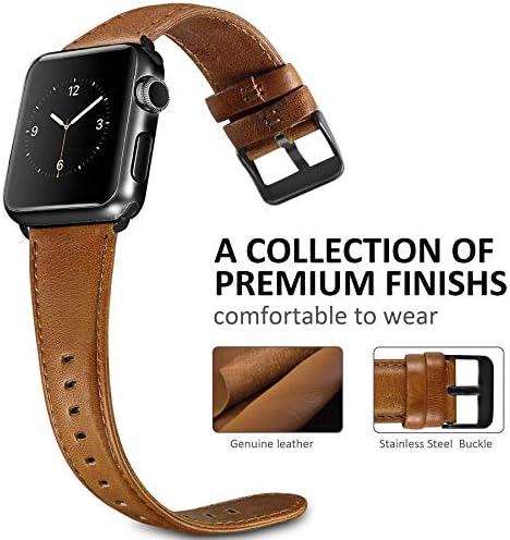 Umaxget תואם לסדרת Apple Watch 3 להקה 44 ממ 38 ממ 40 ממ 42 ממ, להקות החלפת עור מקוריות קלאסיות עם מחבר