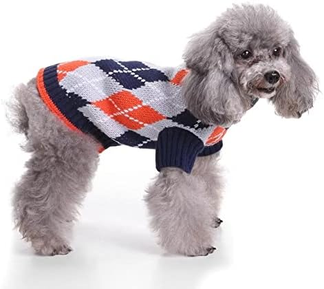 סוודר כלבים רומבוס - סוודר חום בגדי חורף גור מעיל רך סוודר כלבים מכוערים לכלבים בינוניים וגדולים, בגדי