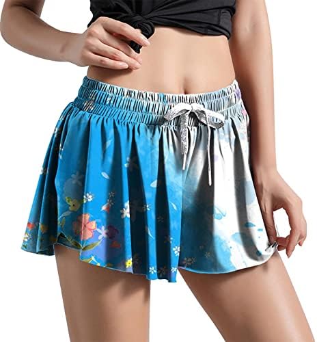 Miashui נשים אימון נשים קצרות 2 ב 1 מכנסיים קצרים זורמים אימון הדפס מזדמן קיץ מותניים גבוהים יוגה מכנסיים