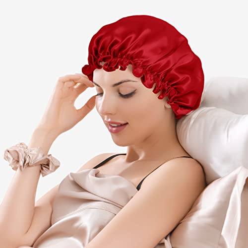 THXSILK כובע שינה משי תות לטיפול בטיפול בשיער, מכסה שינה במשי שינה מתולתלת לעטוף שינה, ורוד, 9.8