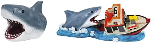 לסתות פן-פלאקס מורשות רשמית עם צרור קישוט אקווריום עם 2 חלקים-כולל התקפת סירות ושחייה של כריש-קטן