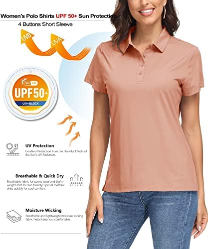 חולצות פולו לנשים של Magcomsen UPF 50+ הגנת שמש 4 כפתורים עבודה מזדמנת מהירה חולצת גולף צווארון שרוול