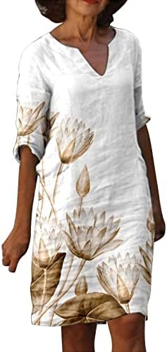 נשים קיץ מזדמן חולצה שמלת רטרו עניבה לצבוע פרחוני הדפסת 3/4 שרוול קצר מיני משמרת טוניקת שמלות