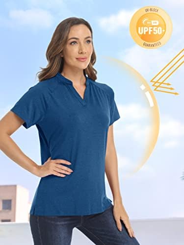 Tacvasen נשים V-Neck Golf חולצות פולו ללא צווארון שרוול קצר צווארון UPF 50+ הגנה מפני אימון ספורט יבש