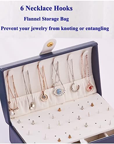 קופסת תכשיטים ניידת של Ranetlio, עגילי עור PU קופסת אורגניזר- קשת קשת כחולה תכשיטים גדולים תכשיטים גדולים