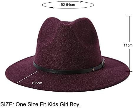 ילדים בנות בני קלאסי רחב ברים תקליטונים חגורת אבזם פדורה כובע צמר הרגיש כובע