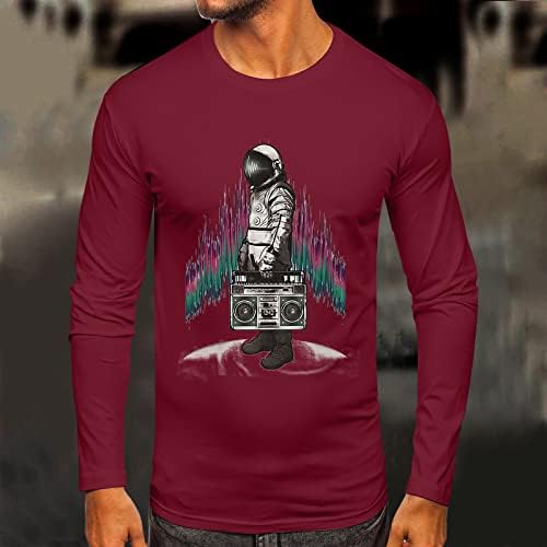 חולצות טריקו של שרוול ארוך של XXBR נפילה סלים כושר אסטרונאוט מוסיקה הדפסת קרב צוואר טיי טופ חולצה ספורטיבית