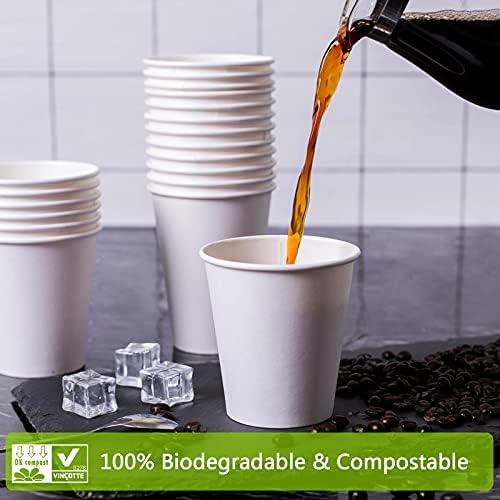 כוסות נייר ניתנות לקומפוסטציה ומתכלות 10 אונקיות למים חמים, מחזיק תה, ללכת וכוס קפה קרה, 300 חבילה