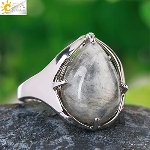 טבעת אבן טבעית טבעת אבן טבעית לברדוריט קוורץ קוורץ טבעת טיפת טבעות אצבעות עגולות צבע תכשיטים מתכווננים