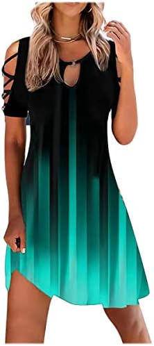 נשים מיני שמלת כריס צלב קצר שרוול מודפס עגול צוואר קיץ מזדמן צנוע רופף אונליין זורם שמלות