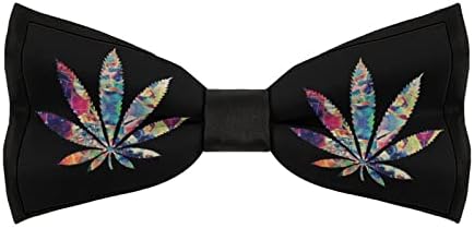 עלה Weedkeycat אמנות צבעונית מצחיקה לגברים מצחיקים עניבת פרפר מתכווננת עניבת עניבה למסיבת חתונה