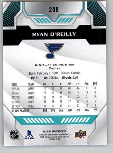 2020-21 סיפון עליון MVP 208 Ryan O'Reilly St. Louis Blues NHL כרטיס הוקי NM-MT