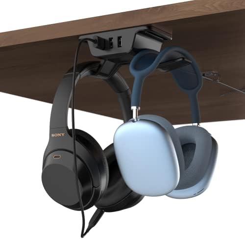 הומנסנטרי וו ומטען קולב אוזניות עם מטען USB, מתחת לאוזניות שולחן אוזניות + מעמד אוזניות, טעינה אביזרים