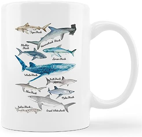 קונליסה אקוורל כריש ספל כוס, ים חיים כריש חינוכיים אוקיינוס בעלי החיים תרשים קרמיקה ספל-11 עוז קפה חלב