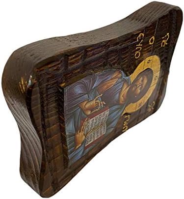 סאקיס סגנון פיצוח מבורך עץ יווני נוצרי אורתודוקסי בעבודת יד אייקון ישוע המשיח ברכת עץ מלא