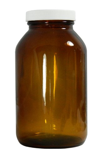 Qorpak 239208 Valuline Amber זכוכית רחבה פה רחבה בקבוק אריזה עם פוליפרופילן F217 ו- PTFE מרופד כובע,