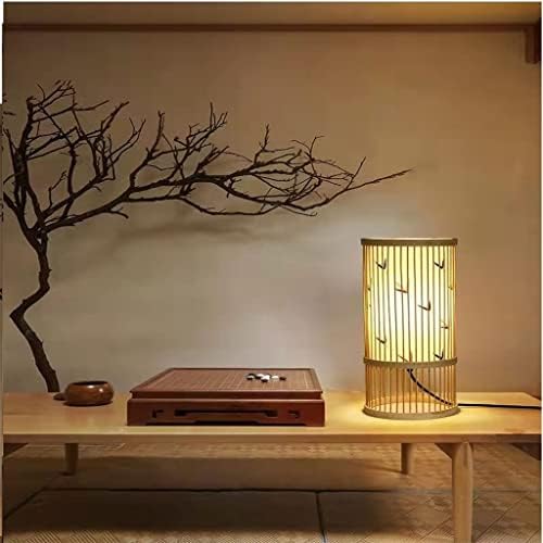 Genigw מנורת שולחן בסגנון סיני בעבודת יד לילה אור עץ לסלון חדר שינה בית חדר בית חקר זן