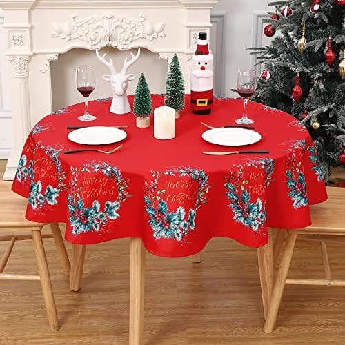 חג המולד קישוט עגול זר חג המולד מפת שולחן-חג המולד שולחן בד עמיד למים ורחיץ חג דקורטיבי שולחן כיסוי