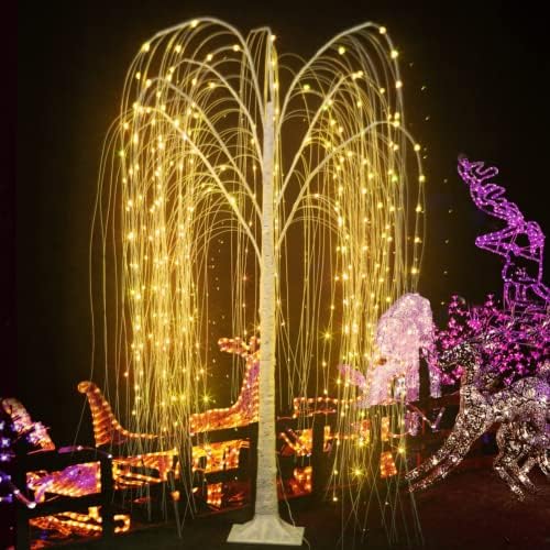 עץ ערבה מואר עם נורות LED, עץ LED לבן לבן 6ft לקישוט חג המולד, ערבה בוכה עץ מואר למסיבת חג חיצונית מקורה