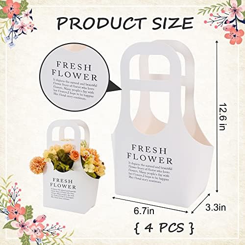 בישידה 4 יחידות קראפט נייר פרחוני גלישת תיק עם ידית פרח זר קופסות מתנת תיק עבור פרח איקבנה זר אריזה