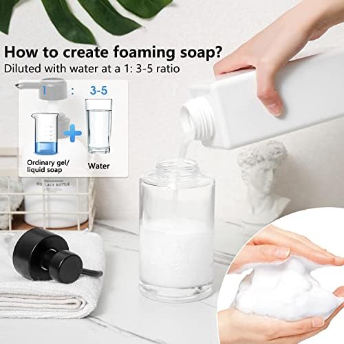 סט מתקן סבון מקציף, מתקן סבון ביד זכוכית ברורה של 17 גרם, עם חורש מטה 304 הוכחת חלודה משאבת נירוסטה,