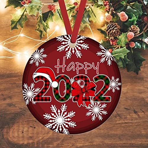 קישוט קרמיקה עגולה לעץ חג המולד, שמח 2022 כדור חג המולד עיצוב חג חג המולד, חג שמח 2021 סנטה אייל מזחלת