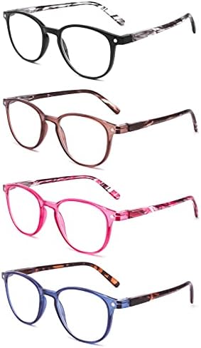 4 חבילה קריאת משקפיים כחול אור חסימת אופנה קורא עם אביב ציר בציר עגול מסגרת משקפיים לגברים נשים 3.5