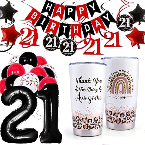 קישוטי יום הולדת 21 ומתנות יום הולדת לנשים בנות, תודה על היותך מתנות מדהים עבור 21 שנים, כוס נירוסטה