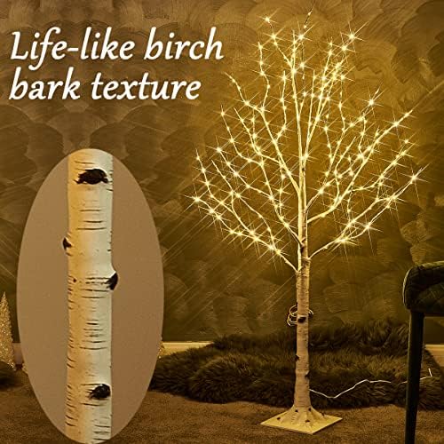פודיוס עצי ליבנה מוארים 4ft 200 אורות פיות LED, עץ זרדים מלאכותי מואר עם אורות לבנים צבעוניים וחמים