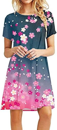 שמלת icodod לנשים 2023 קיץ שרוולים קצרים צוואר צוואר חולצת טי חולצה נדנדה מזדמנת הדפס פרח פלוס שמלות