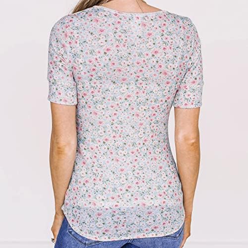 נשים פרחוני טוניקת חולצות צווארון עגול כפתור למטה חולצות פרח מודפס חולצות קצר שרוול טיז מקרית קיץ חולצות