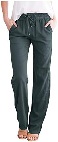 מכנסי פשתן של שינשיד לנשים מכנסי פלאצו עם מותניים גבוהים מזדמנים מכנסיים פלאצו רגל ישר רופפים מכנסיים