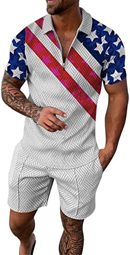 מערך אימונית מזדמנים לגברים 4 ביולי מכנסיים קצרים מגדיר אימון אופנה דגל אמריקאי תלבושות שרוול קצר של