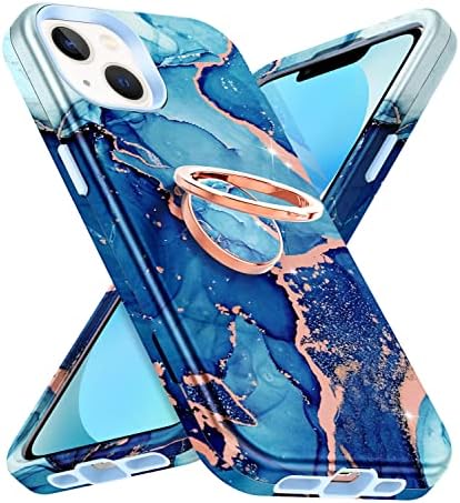 Hekodonk למארז iPhone 13, חובה כבדה עם טבעת סיבוב בעיטה, מגן מסך זכוכית מזג מזג גוף מלא גוף אטום זעזועים