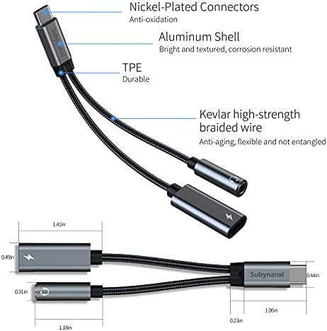 USB C עד 3.5 ממ מתאם אוזניות ומטען, 2-in-1 USB C PD 3.0 יציאת טעינה לשקע שמע AUX וטעינה מהירה של כבל