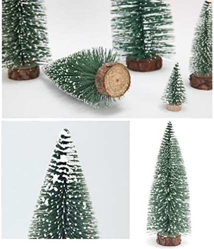 10 יחידים מיני עץ חג המולד מיניאטורה עץ אורן עם שלג ובסיס עצי כפור מלאכותיים קטנים