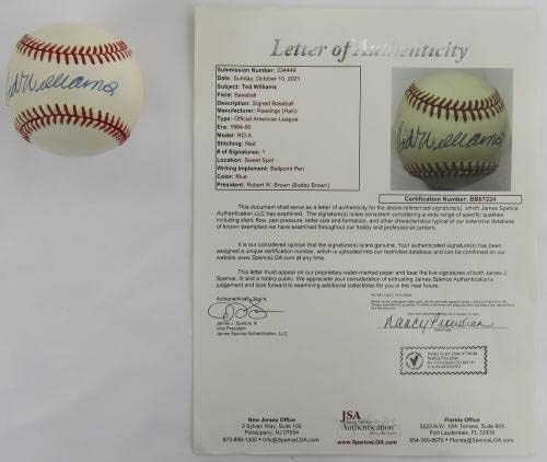 טד וויליאמס חתם על חתימה אוטומטית רולינגס בייסבול JSA BB67224 - כדורי חתימה
