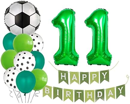 בלוני כדורגל קבעו קישוט ליום הולדת 11, 12 בלוני נושא כדורגל, מספר 11 נייר כסף כדורגל כדורגל יום הולדת