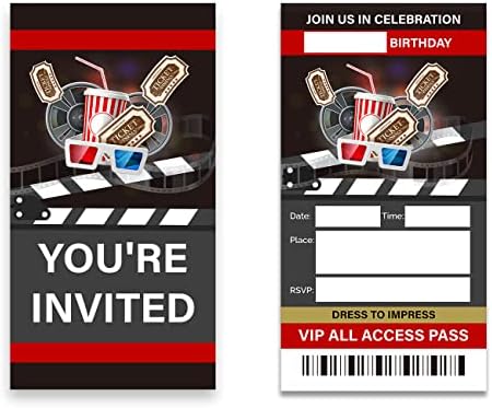 Soiceu אדום שטיח אדום סרט כרטיס יום הולדת הזמנות למסיבת יום הולדת עם מעטפות סט של 20 מסיבת יום הולדת
