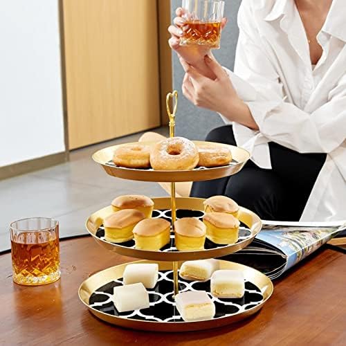 קינוח כוס עוגת סטנד, שולחן קישוט לחתונה מסיבת יום הולדת חגיגה,מופשט לבן שחור מעגל רשת דפוס
