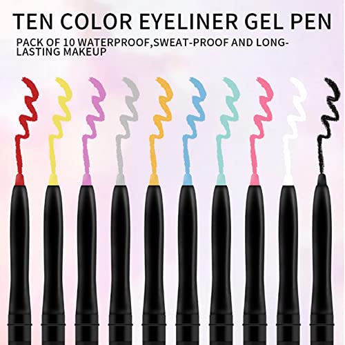 ג ' ואי אייליינר סט, 10 צבעים עמיד למים כתם הוכחת צלליות עיפרון לאורך זמן גליטר אייליינר לנשים עין איפור,